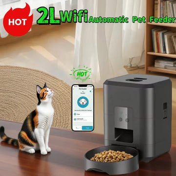 2025 New 2L Wifi Smart Pet Feeder Automatic Cat and Dog Food Dispenser Slow Feed Timer Regular and Quantitative Feeding for Pets